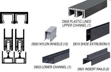C.R. Laurence CRL Flat Black Deluxe Showcase Sliding Track Assembly D609 Upper &amp; D603 Lower Track with Nylon Wheels - 12 ft Long | D2300BL