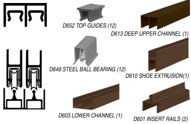 C.R. Laurence CRL Duranodic Bronze Deluxe Showcase Sliding Track Assembly D613 Upper &amp; D601 Rail with Steel B.B. Wheels - 12 ft Long | D2307DUBB