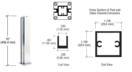 C.R. Laurence CRL Satin Anodized 16&quot; Center Standard Partition Post | D990A16C