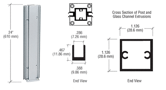 C.R. Laurence CRL Satin Anodized 24&quot; 45&amp;#186; Center Standard Partition Post | D990A2445C