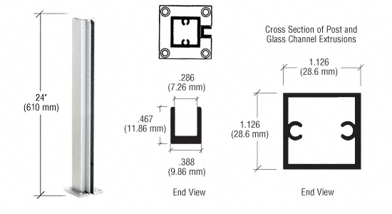 C.R. Laurence CRL Satin Anodized 24&quot; End Standard Partition Post | D990A24E