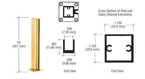 C.R. Laurence CRL Gold Anodized 18&quot; End Standard Partition Post | D990GA18E