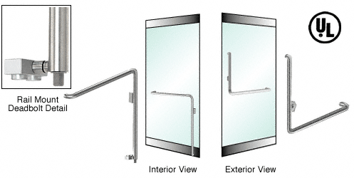 C.R. Laurence CRL Brushed Stainless Right Hand Double Acting Rail Mount Keyed Access &quot;B&quot; Exterior Bottom Securing Deadbolt Handle | DB110B1RKBS