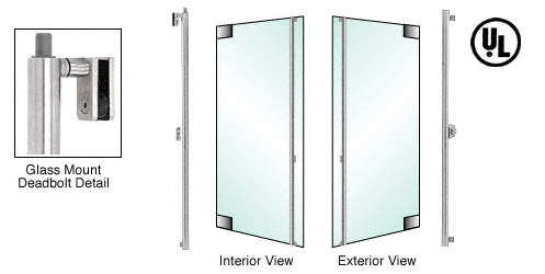 C.R. Laurence CRL Brushed Stainless Right Hand Double Acting Glass Mount Keyed Access &quot;F&quot; Top Secured Deadbolt Exterior Handle | DB130F3GKBS