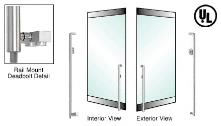 C.R. Laurence CRL Polished Stainless Right Hand Reverse Rail Mount Keyed Access &quot;K&quot; Exterior Bottom Securing Deadbolt Handle | DB150K3RKPS