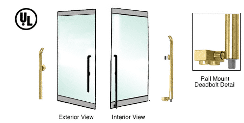 C.R. Laurence CRL Polished Brass Left Hand Reverse Rail Mount Keyed Access &quot;P&quot; Exterior Bottom Securing Deadbolt Handle | DB150P4RKPB
