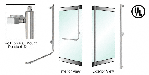 C.R. Laurence CRL Brushed Stainless Right Hand Reverse Roll Top Rail Mount Cylinder/Cylinder Access &quot;F&quot; Exterior Top Securing Deadbolt Handle | DBR100F3RKBS
