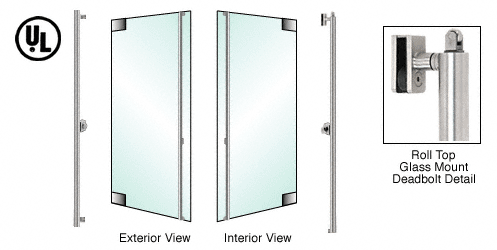 C.R. Laurence CRL Polished Stainless Left Hand Reverse Roll Top Double Acting Glass Mount Cylinder Outside &quot;F&quot; Top Secured Deadbolt Exterior Handle | DBR130F4GKPS