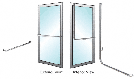 C.R. Laurence CRL Brushed Stainless Left Hand Double Acting Aluminum Door Mount &quot;A&quot; Exterior Top Securing Dummy Handle | DH100A2ABS