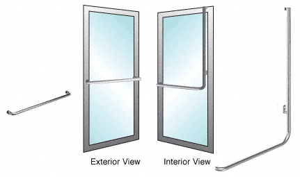 C.R. Laurence CRL Brushed Stainless Right Hand Swing Aluminum Door Mount &quot;A&quot; Exterior Top Securing Dummy Handle | DH100A5ABS