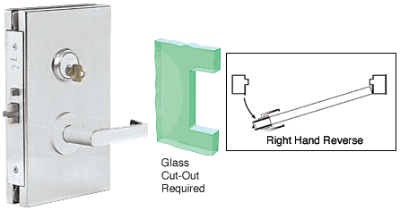 C.R. Laurence CRL 6&quot;x10&quot; RHR Brushed Stainless Finish Center Lock with Deadlatch in Passage Lock Function | DL611RPBS