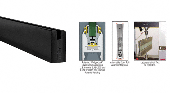 C.R. Laurence CRL Black 35-3/4&quot; Single Door Rail Square Style without Lock - for 3/4&quot; Glass | DR4SBL34S