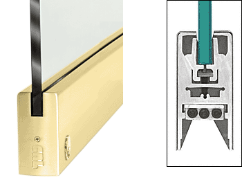 C.R. Laurence CRL Polished Brass 4&quot; Square Style Door Rail with Lock for 1/2&quot; Glass - Custom Length | DR4SPB12CL