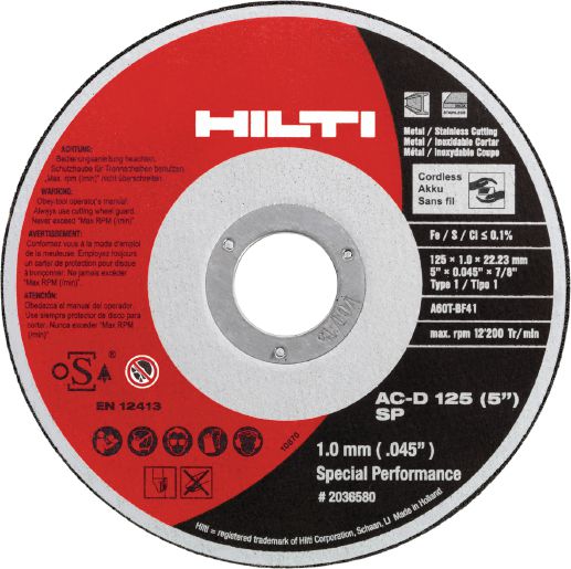 Hilti SP-Cordless Abrasive blade AC-D  - 5&quot; Diameter  - Thickness 0.045 - Arbor - 7/8&quot; - 5/8&quot; -  436657 | DSTCWSP545