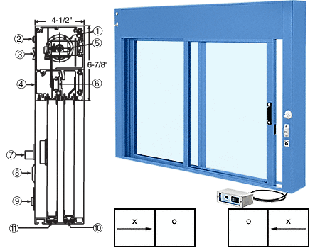 C.R. Laurence CRL Kynar Painted (Specify) Custom Size All Electric Fully Automatic Deluxe Sliding Service Window XO or OX With Aluminum Full Bottom Track | EDW1802K