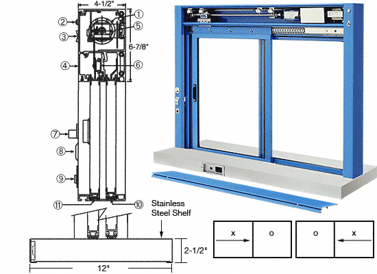 C.R. Laurence CRL Custom Size Painted (Specify) All Electric Fully Automatic Deluxe Sliding Service Window - Stainless Steel Shelf | EDW1804P