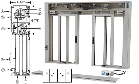C.R. Laurence CRL Custom Size Satin Anodized All Electric Fully Automatic Deluxe Sliding Service Window - Aluminum Half Bottom Track | EDW3401A