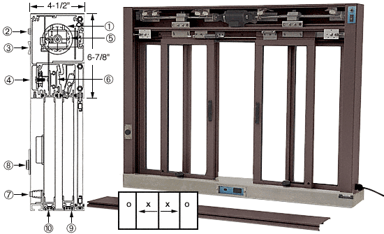 C.R. Laurence CRL Custom Size Duranodic Bronze All Electric Fully Automatic Deluxe Sliding Service Window - Stainless Steel Sill | EDW3403DU