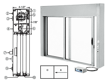 C.R. Laurence CRL 48&quot; x 30&quot; Satin Anodized All Electric Fully Automatic Deluxe Sliding Service Window - &quot;OX&quot; | EDW48300XA