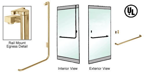 C.R. Laurence CRL Polished Brass Right Hand Double Swing Rail Mount Retainer Plate &quot;A&quot; Exterior Top Securing Electronic Egress Control Handle | EG100A1RPPB