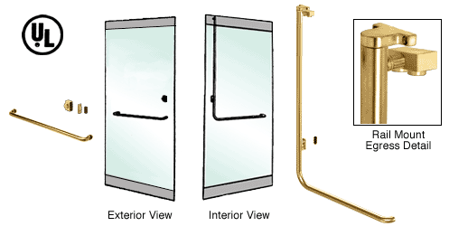 C.R. Laurence CRL Satin Brass Left Hand Double Swing Rail Mount Keyed Access &quot;A&quot; Exterior Top Securing Electronic Egress Control Handle | EG100A2RKSB