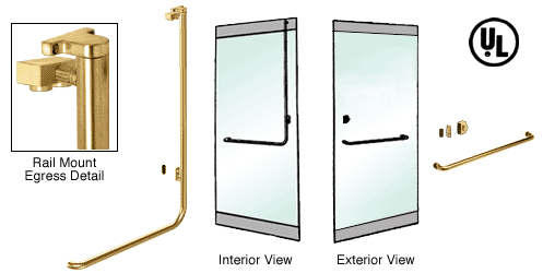 C.R. Laurence CRL Polished Brass Right Hand Reverse Swing Rail Mount Keyed Access &quot;A&quot; Exterior Top Securing Electronic Egress Control Handle | EG100A3RKPB