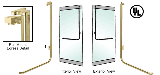 C.R. Laurence CRL Satin Brass Right Hand Double Swing Rail Mount Retainer Plate Exterior Top Securing Electronic Egress Control Handle | EG100D1RPSB