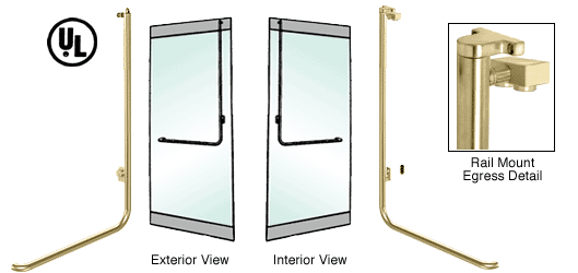 C.R. Laurence CRL Satin Brass Left Hand Double Swing Rail Mount Keyed Access Exterior Top Securing Electronic Egress Control Handle | EG100D2RKSB