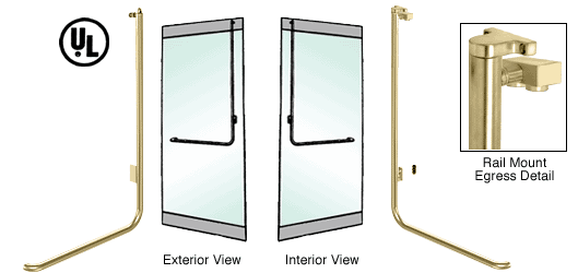 C.R. Laurence CRL Polished Brass Left Hand Double Swing Rail Mount Retainer Plate Exterior Top Securing Electronic Egress Control Handle | EG100D2RPPB