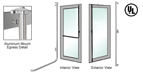 C.R. Laurence CRL Brushed Stainless Right Hand Reverse Swing Aluminum Door Mount Keyed Access &quot;F&quot; Exterior Top Securing Electronic Egress Control Handle | EG100F3AKBS