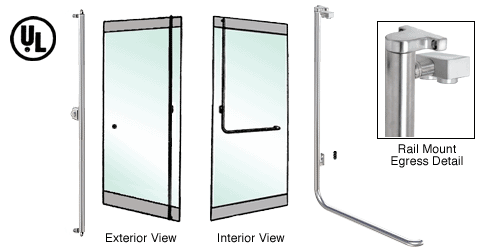 C.R. Laurence CRL Brushed Stainless Left Hand Reverse Swing Rail Mount Keyed Access &quot;F&quot; Exterior Top Securing Electronic Egress Control Handle | EG100F4RKBS