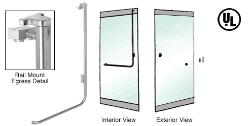 C.R. Laurence CRL Polished Stainless Right Hand Reverse Swing Rail Mount No Cylinder &quot;Z&quot; Exterior Top Securing Electronic Egress Control Handle | EG100Z3RPPS
