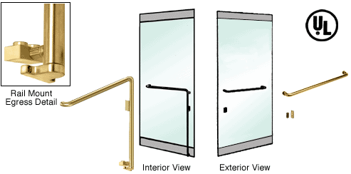 C.R. Laurence CRL Satin Brass Right Hand Double Swing Rail Mount Retainer Plate &quot;A&quot; Exterior Bottom Securing Electronic Egress Control Handle | EG110A1RPSB