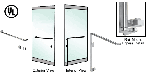 C.R. Laurence CRL Polished Stainless Left Hand Double Swing Rail Mount Keyed Access &quot;A&quot; Exterior Bottom Securing Electronic Egress Control Handle | EG110A2RKPS