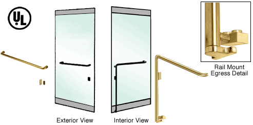 C.R. Laurence CRL Satin Brass Left Hand Double Swing Rail Mount Retainer Plate &quot;A&quot; Exterior Bottom Securing Electronic Egress Control Handle | EG110A2RPSB