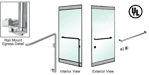C.R. Laurence CRL Brushed Stainless Right Hand Reverse Swing Rail Mount Keyed Access &quot;A&quot; Exterior Bottom Securing Electronic Egress Control Handle | EG110A3RKBS