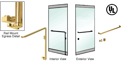 C.R. Laurence CRL Polished Brass Right Hand Reverse Swing Rail Mount Keyed Access &quot;A&quot; Exterior Bottom Securing Electronic Egress Control Handle | EG110A3RKPB