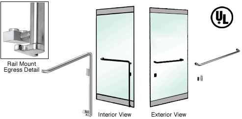 C.R. Laurence CRL Brushed Stainless Right Hand Reverse Swing Rail Mount Retainer Plate &quot;A&quot; Exterior Bottom Securing Electronic Egress Control Handle | EG110A3RPBS