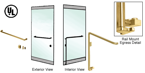 C.R. Laurence CRL Polished Brass Left Hand Reverse Swing Rail Mount Keyed Access &quot;A&quot; Exterior Bottom Securing Electronic Egress Control Handle | EG110A4RKPB