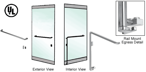 C.R. Laurence CRL Polished Stainless Left Hand Reverse Swing Rail Mount Retainer Plate &quot;A&quot; Exterior Bottom Securing Electronic Egress Control Handle | EG110A4RPPS