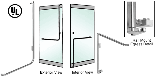 C.R. Laurence CRL Polished Stainless Left Hand Double Swing Rail Mount Retainer Plate Exterior Bottom Securing Electronic Egress Control Handle | EG110D2RPPS