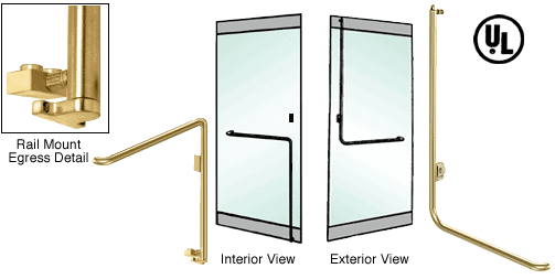 C.R. Laurence CRL Satin Brass Right Hand Reverse Swing Rail Mount Keyed Access Exterior Bottom Securing Electronic Egress Control Handle | EG110D3RKSB
