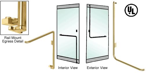 C.R. Laurence CRL Satin Brass Right Hand Reverse Swing Rail Mount Retainer Plate Exterior Bottom Securing Electronic Egress Control Handle | EG110D3RPSB