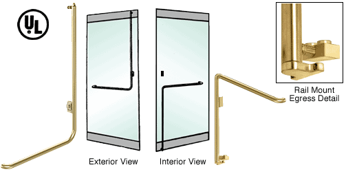 C.R. Laurence CRL Polished Brass Left Hand Reverse Swing Rail Mount Keyed Access Exterior Bottom Securing Electronic Egress Control Handle | EG110D4RKPB