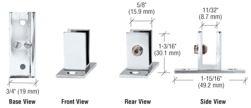 CRL Chrome Short Leg Set Screw Glass Shelf Clamp for 1/4&quot; to 5/16&quot; Glass | EH46
