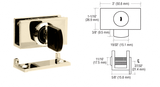 C.R. Laurence CRL Brass Cam Lock for 1/4&quot; or 3/8&quot; Glass  | EH96