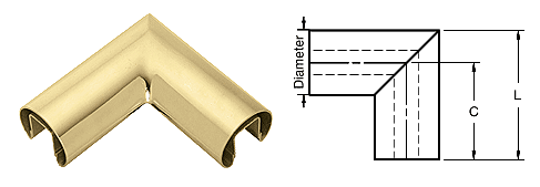 C.R. Laurence CRL Polished Brass 90&amp;#186; Horizontal Corner for 1/2&quot; (12 mm) or 5/8&quot; (16 mm) Glass Cap Railings | GR15HPB