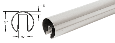 C.R. Laurence CRL 2&quot; Polished Stainless Premium Cap Rail for 1/2&quot; Glass - 120 in Long | GR20PS