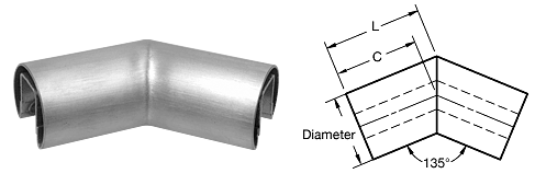 C.R. Laurence CRL Brushed Stainless 135 Degree 3&quot; Diameter Horizontal Corner for 3/4&quot; (19 mm) Glass Cap Railings | GR307H3BS