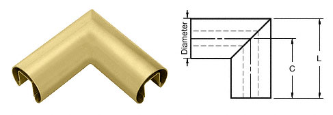 C.R. Laurence CRL Satin Brass 3&quot; Diameter 90 Degree Horizontal Corner for 3/4&quot; Glass Cap Railing | GR307HSB
